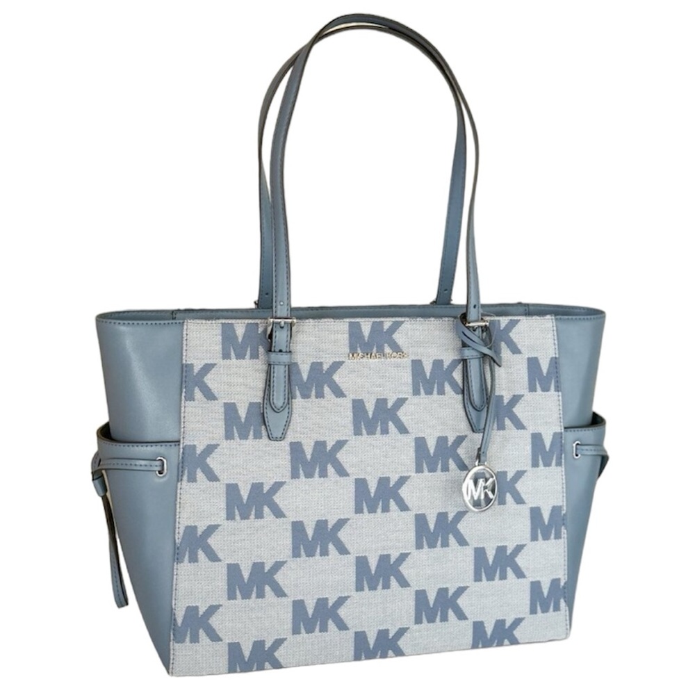 Michael Kors Gilly Large Drawstring Tote Shoulder Bag MK Graphic Logo Denim NWT - Picture 2 of 9